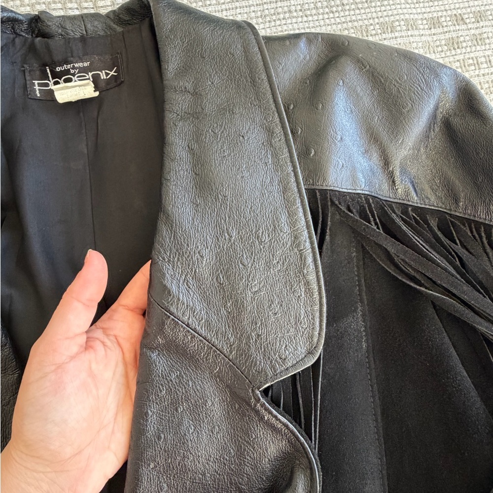 Outerwear by Phoenix Suede Fringed Ostrich Print Leather Vintage Ladies - Picture 8 of 14